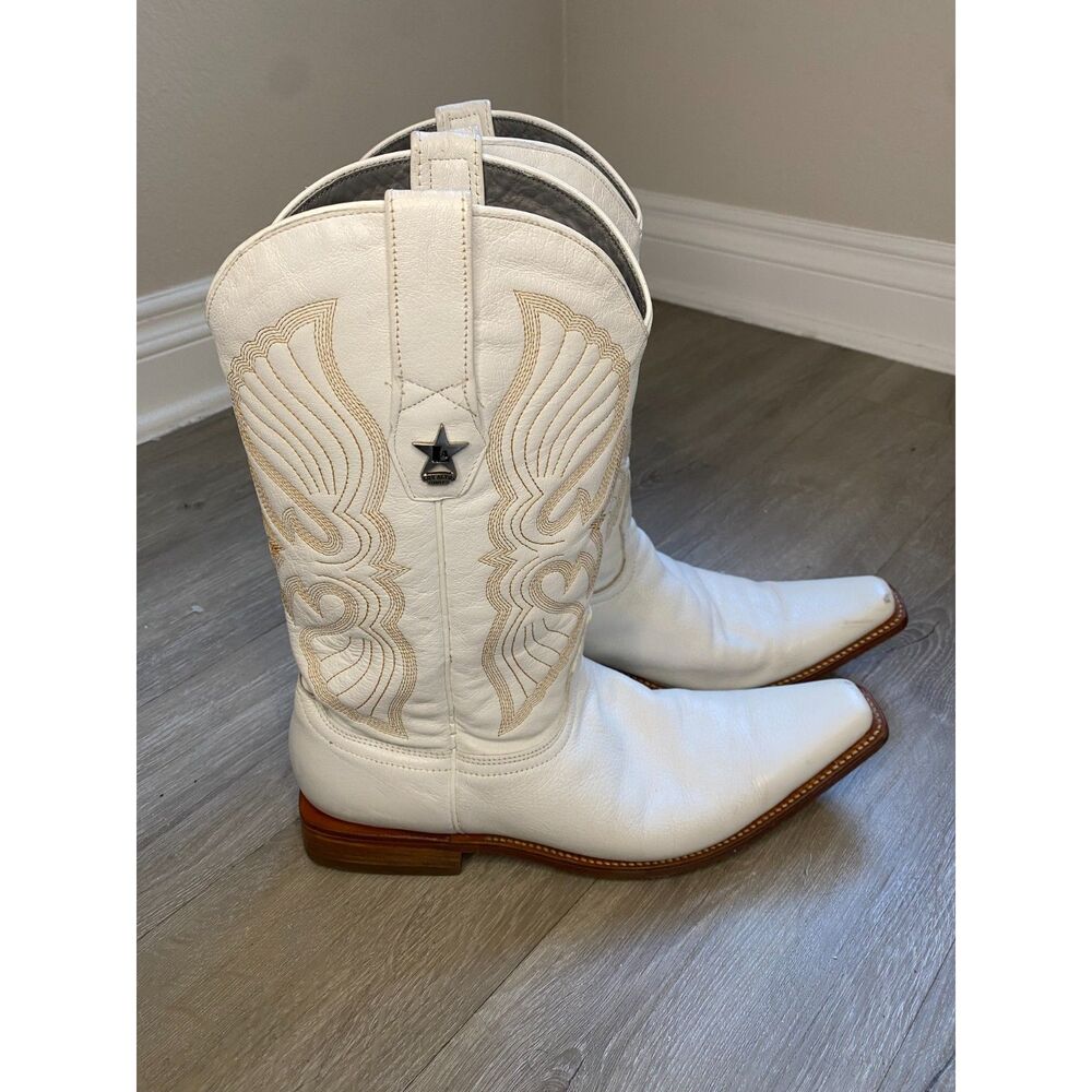 Los Altos Mens 9 4E White Deerskin Leather Cowboy Boots Western Extra Wide
